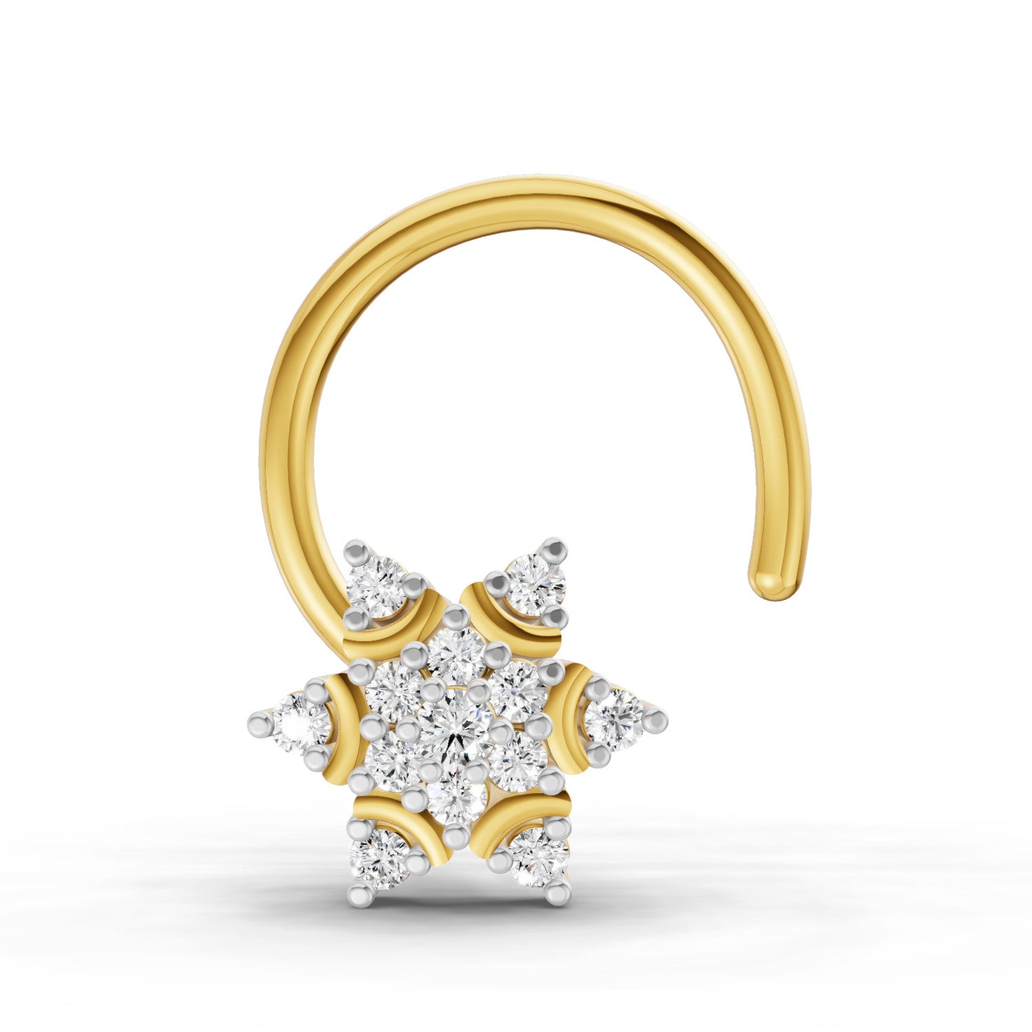 14K Yellow Gold 0.05 Carat Diamond Round Shape Diamond Nose Pin