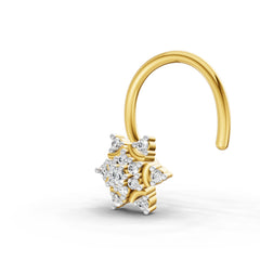 14K Yellow Gold 0.05 Carat Diamond Round Shape Diamond Nose Pin