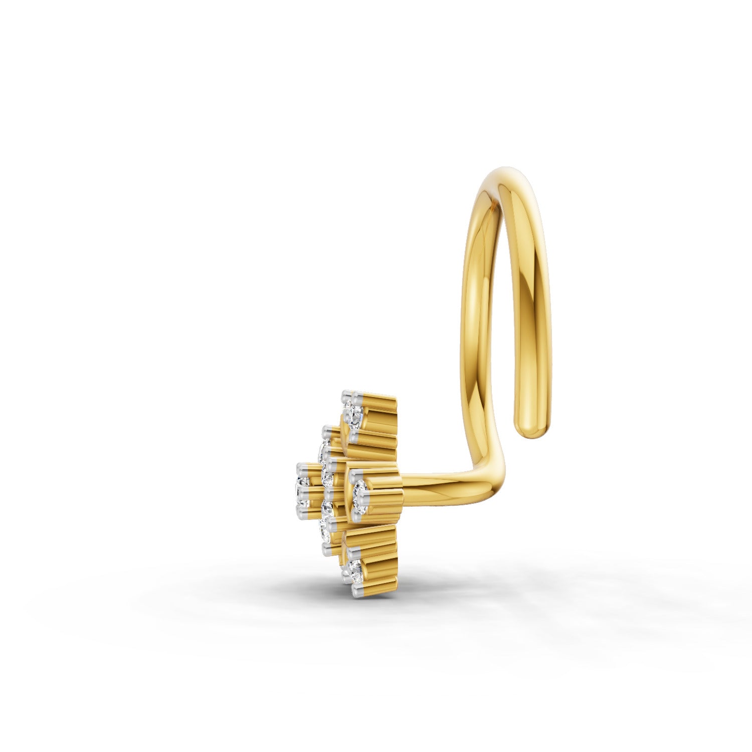 14K Yellow Gold 0.05 Carat Diamond Round Shape Diamond Nose Pin