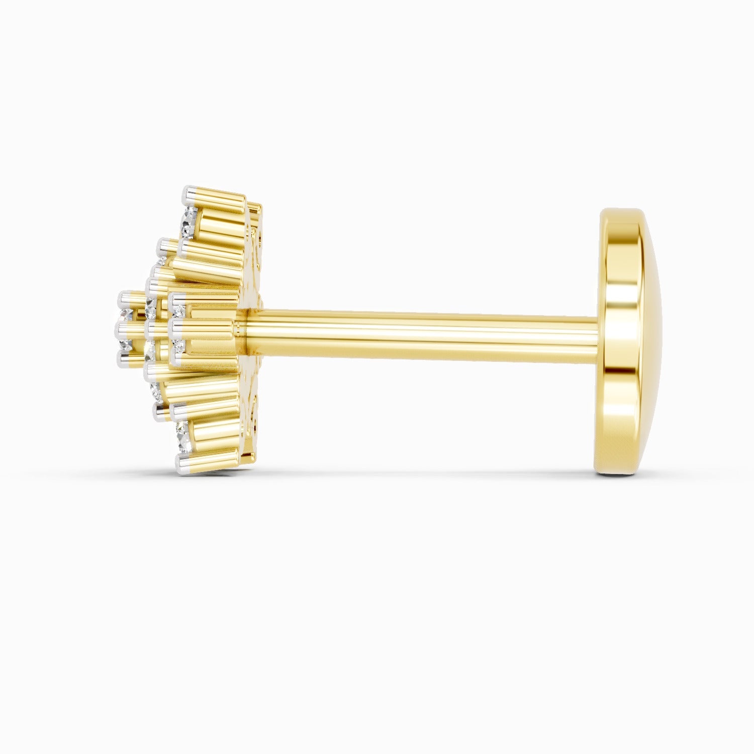 14K Yellow Gold-Screw 0.05 Carat Diamond Round Shape Snowflake Shine Nose Pin