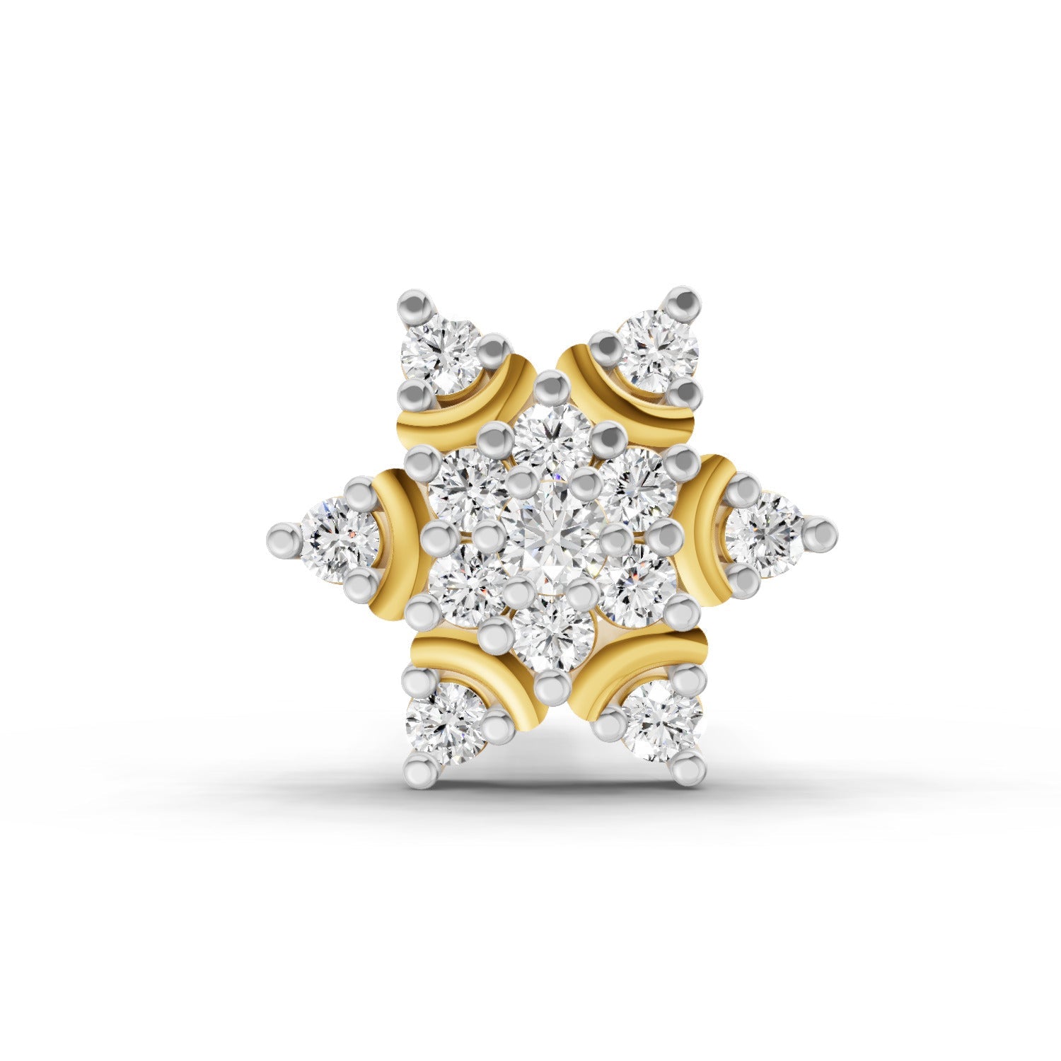 14K Yellow Gold-Screw 0.05 Carat Diamond Round Shape Snowflake Shine Nose Pin