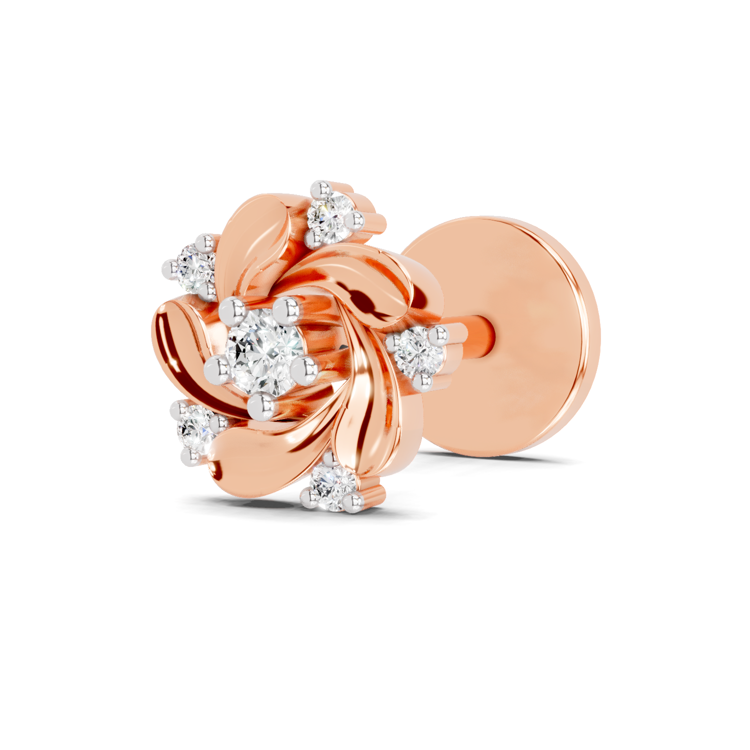 14K Yellow Gold-Screw 0.03 Carat Diamond Round Shape Twilight Nose Pin