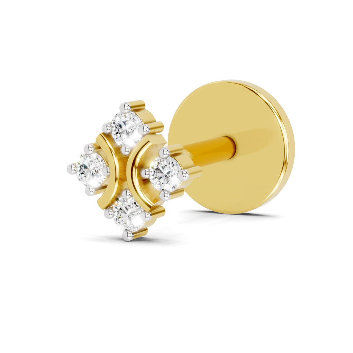 14K Yellow Gold-Screw 0.03 Carat Diamond Round Shape Celestial Nose Pin