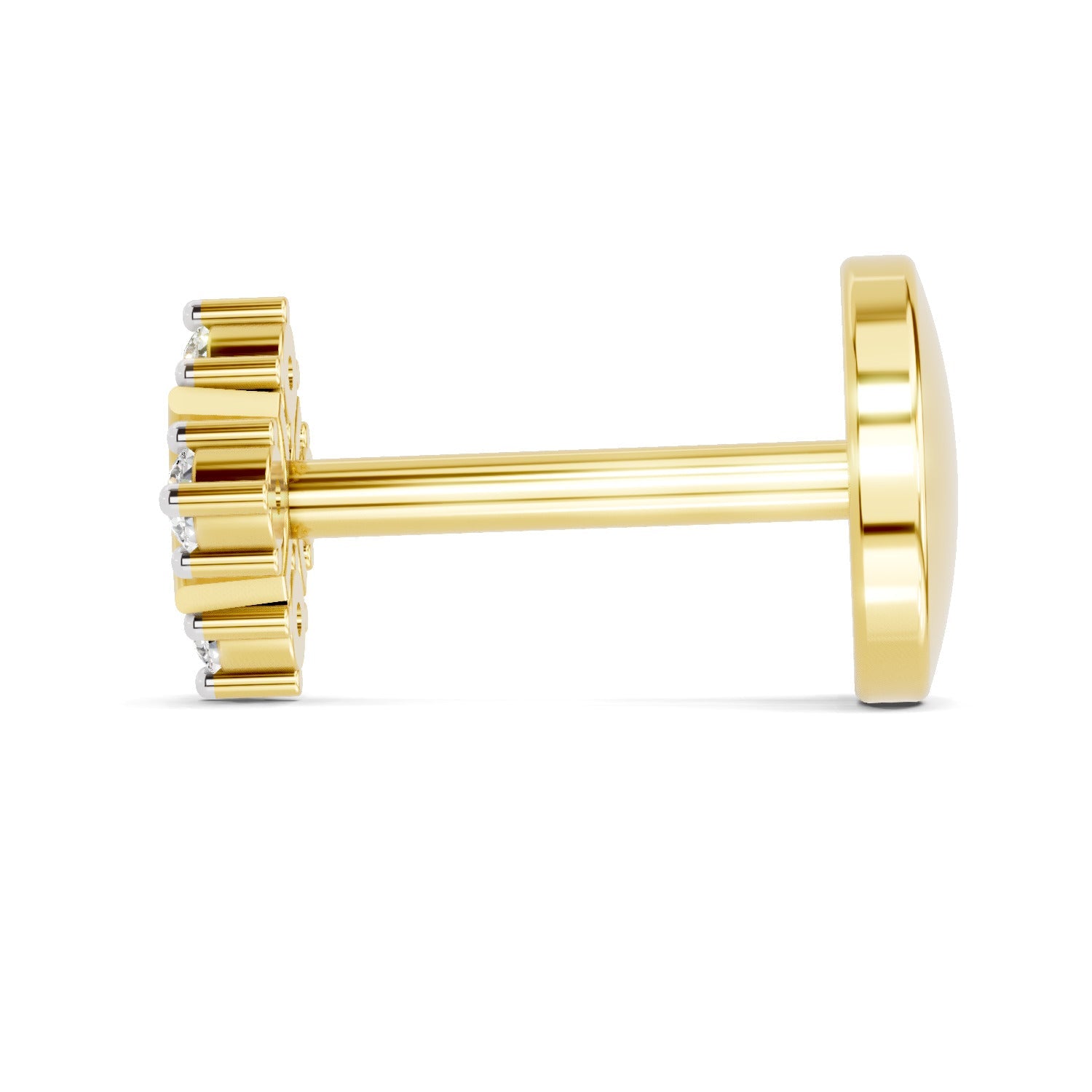 14K Yellow Gold-Screw 0.03 Carat Diamond Round Shape Celestial Nose Pin