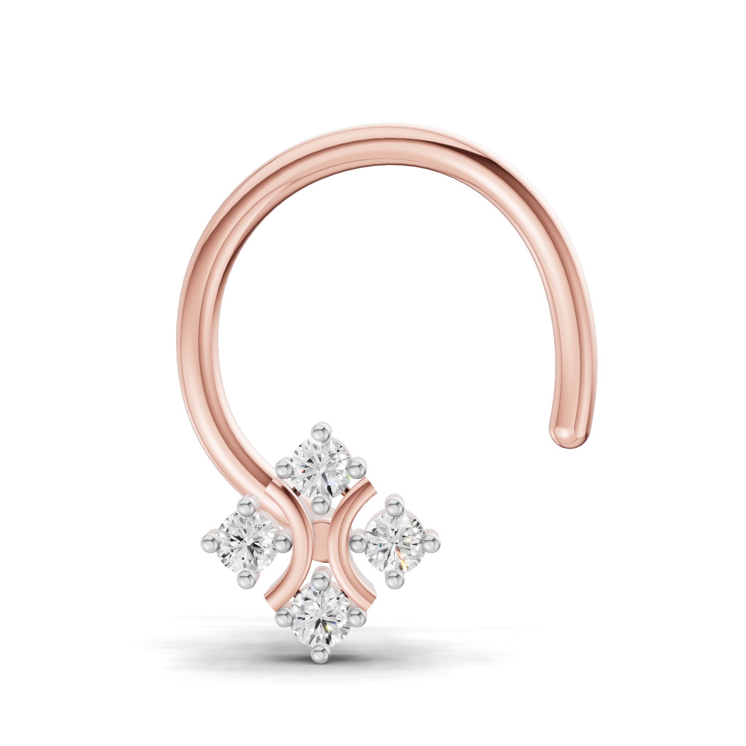 14K Yellow Gold 0.03 Carat Diamond Round Shape Celestial Nose Pin