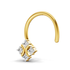 14K Yellow Gold 0.03 Carat Diamond Round Shape Celestial Nose Pin