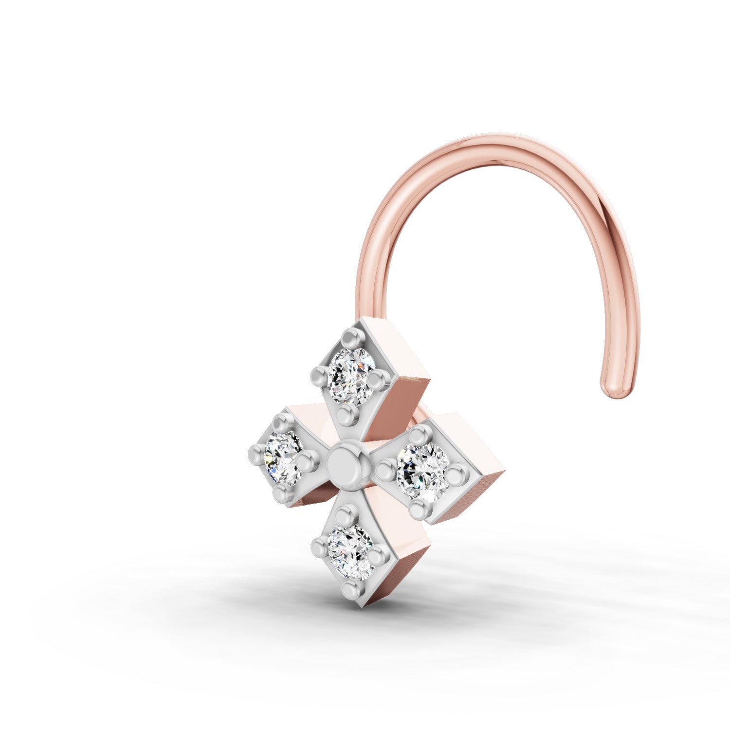 14K Yellow Gold 0.04 Carat Diamond Round Shape Classic Cross Nose Pin