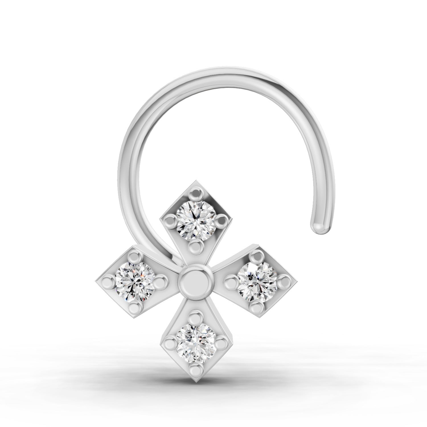 14K Yellow Gold 0.04 Carat Diamond Round Shape Classic Cross Nose Pin