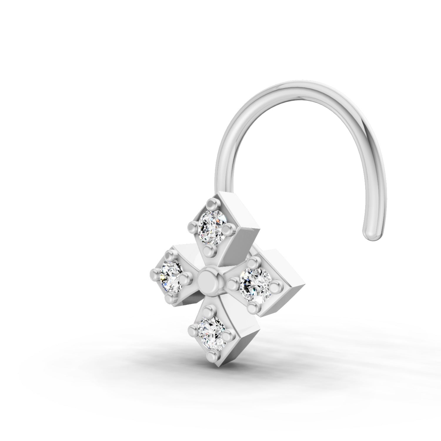 14K Yellow Gold 0.04 Carat Diamond Round Shape Classic Cross Nose Pin