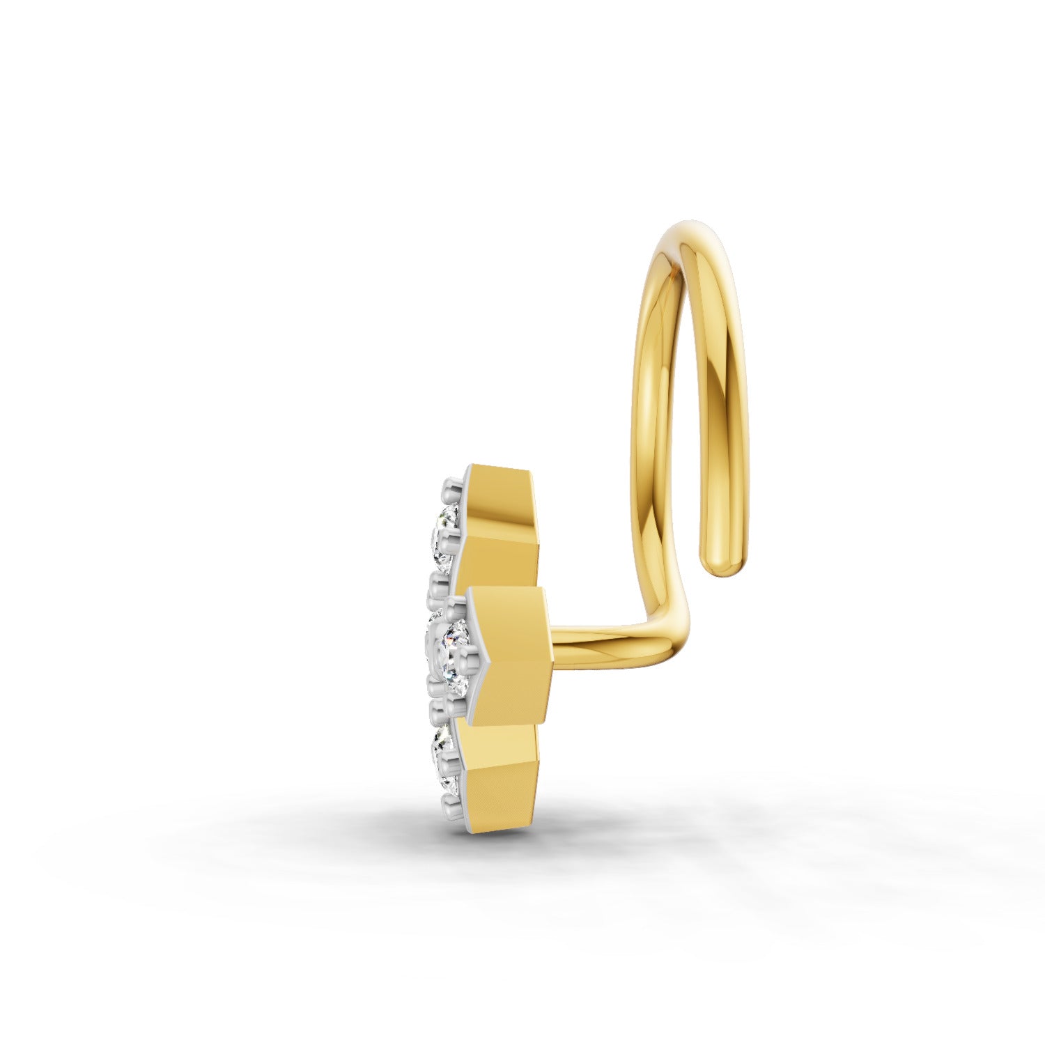 14K Yellow Gold 0.04 Carat Diamond Round Shape Classic Cross Nose Pin