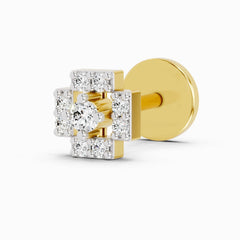 14K Yellow Gold-Screw 0.04 Carat Diamond Round Shape Nose Pin