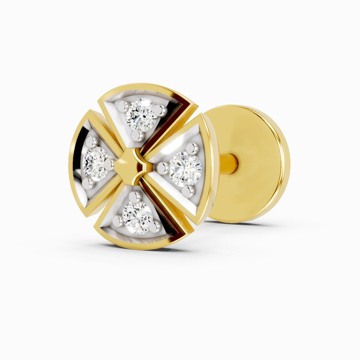 14K Yellow Gold-Screw 0.01 Carat Diamond Round Shape Shine Eternal Radiant Hexa-Bloom Nose Pin