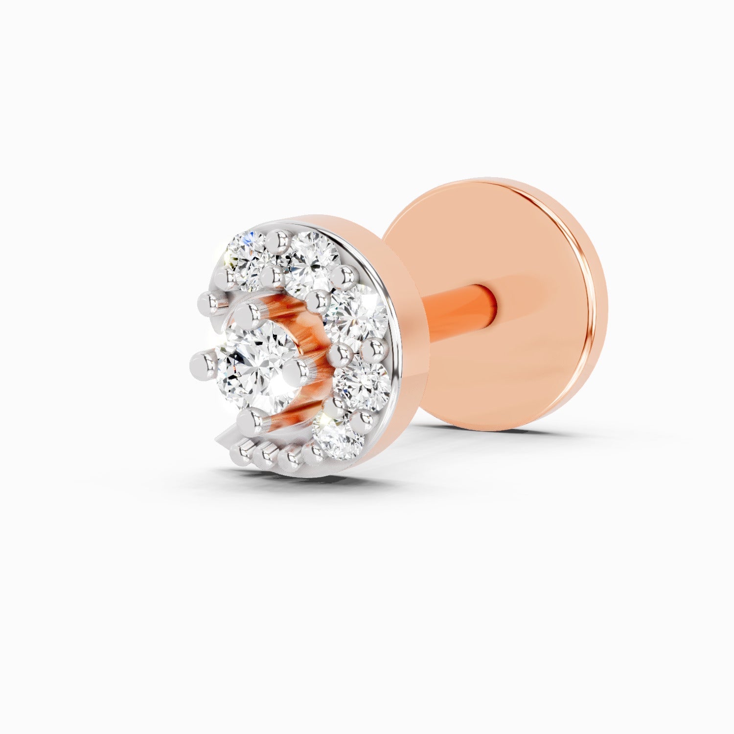 14K Yellow Gold-Screw 0.03 Carat Diamond Cluster Round Shape Nose Pin