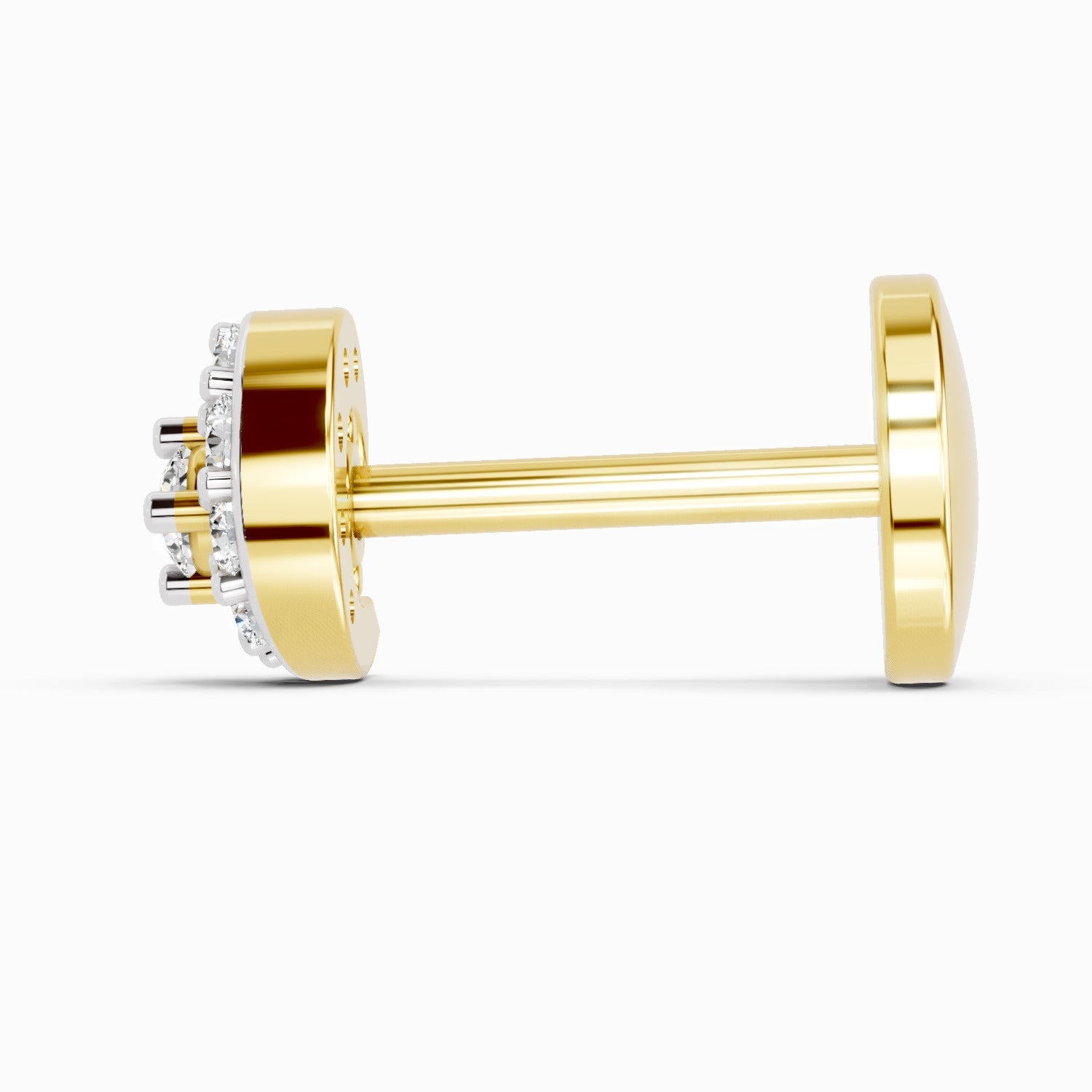 14K Yellow Gold-Screw 0.03 Carat Diamond Cluster Round Shape Nose Pin