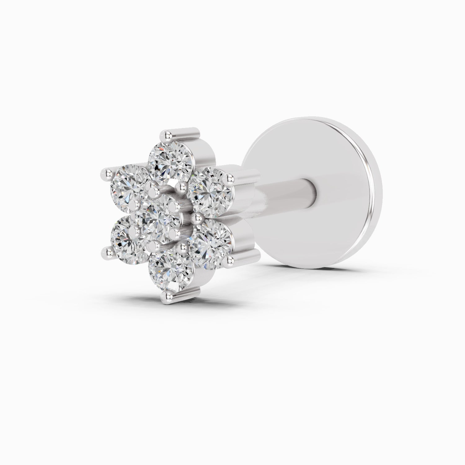 14K Yellow Gold-Screw 0.07 Carat Diamond Round Shape floral cluster Nose Pin