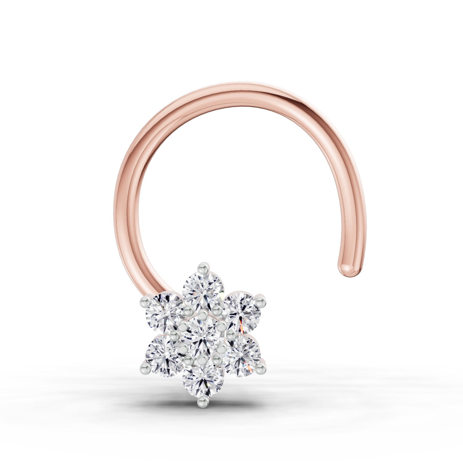 14K Yellow Gold 0.07 Carat Diamond Round Shape floral cluster Nose Pin