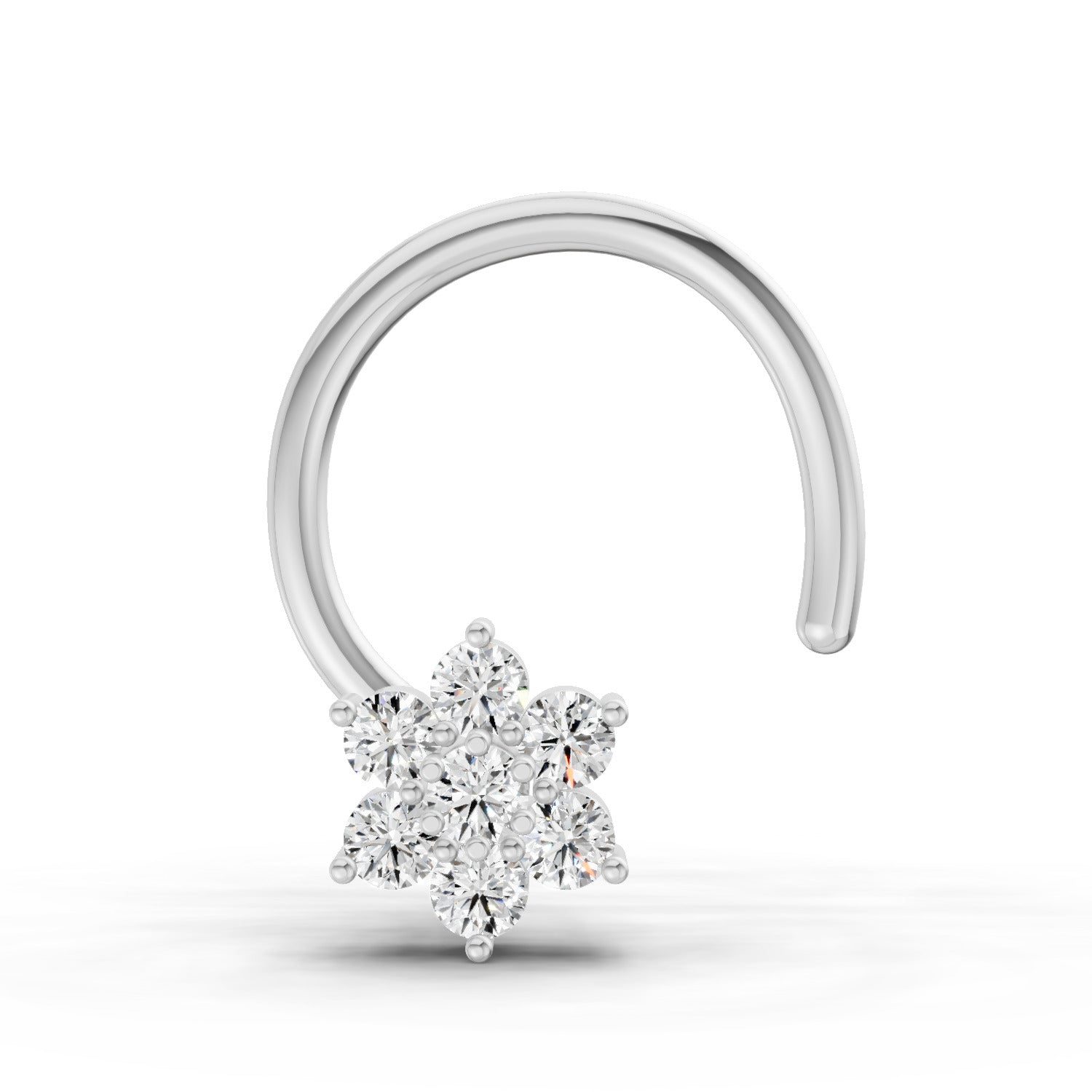 14K Yellow Gold 0.07 Carat Diamond Round Shape floral cluster Nose Pin