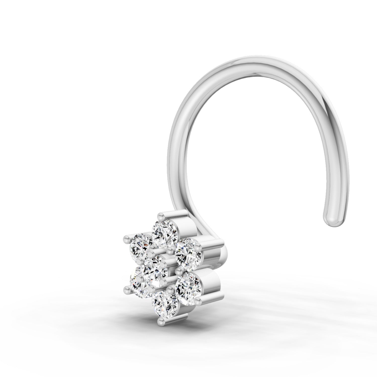 14K Yellow Gold 0.07 Carat Diamond Round Shape floral cluster Nose Pin