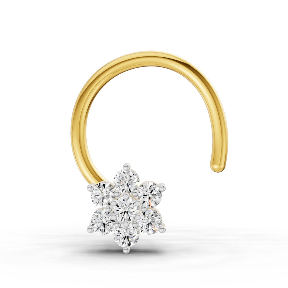 14K Yellow Gold 0.07 Carat Diamond Round Shape floral cluster Nose Pin