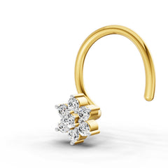 14K Yellow Gold 0.07 Carat Diamond Round Shape floral cluster Nose Pin