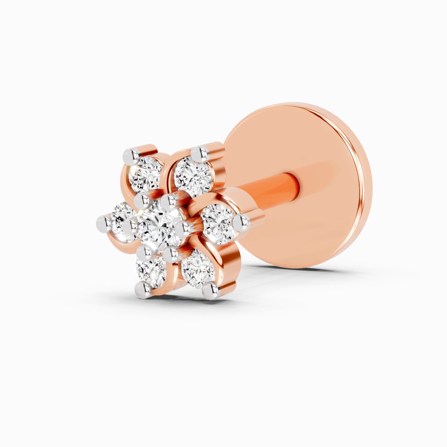 14K Yellow Gold-Screw 0.03 Carat Diamond Round Shape Splendid Floret Nose Pin