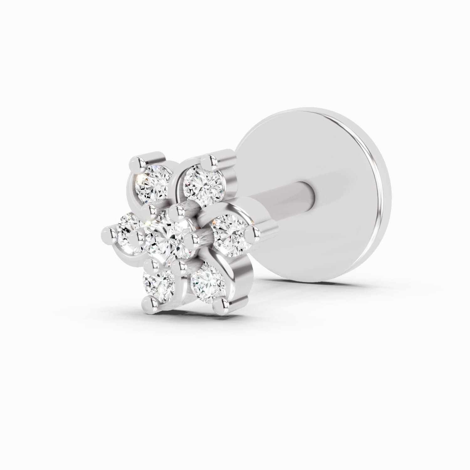 14K Yellow Gold-Screw 0.03 Carat Diamond Round Shape Splendid Floret Nose Pin
