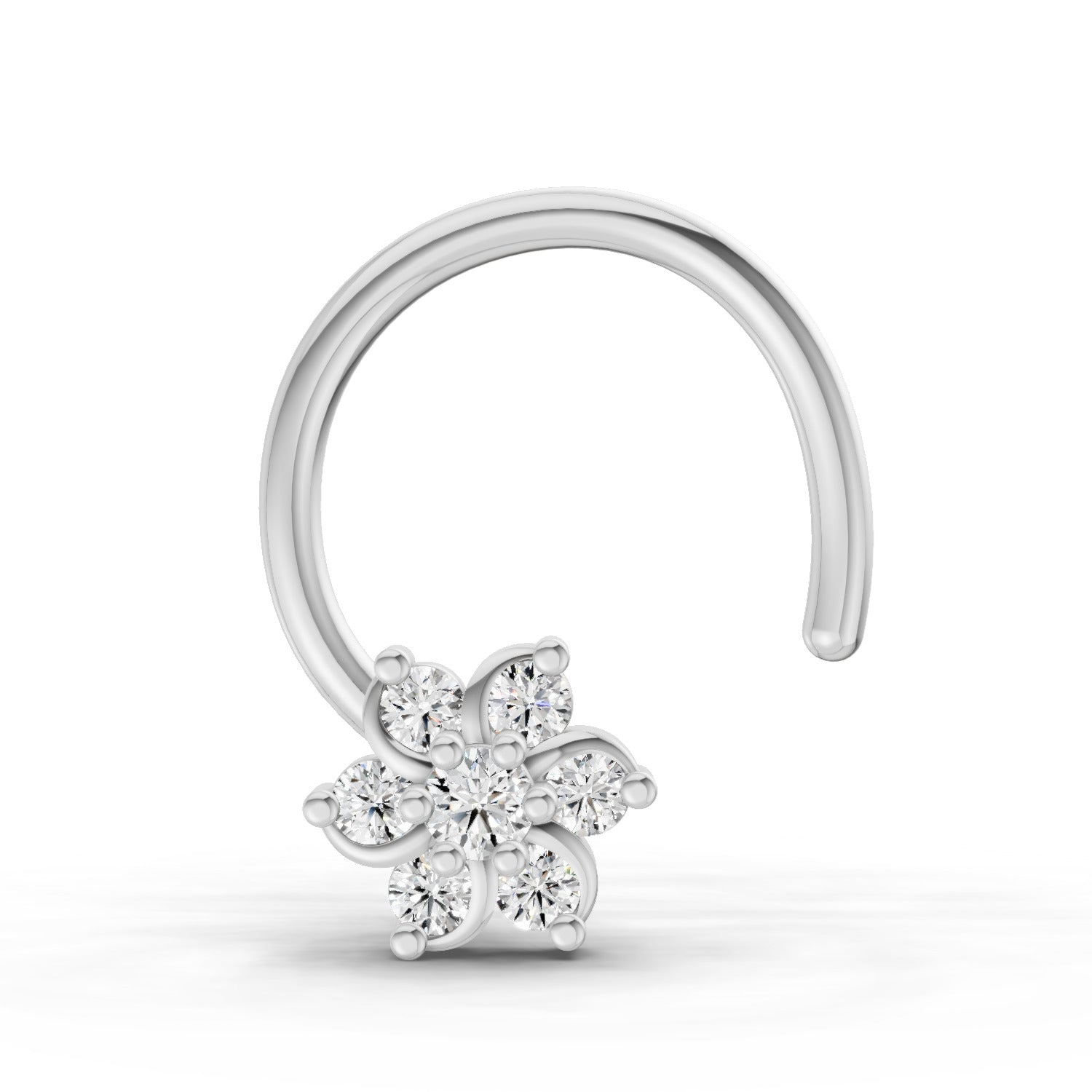 14K Yellow Gold 0.03 Carat diamond Round Shape floral nose pin