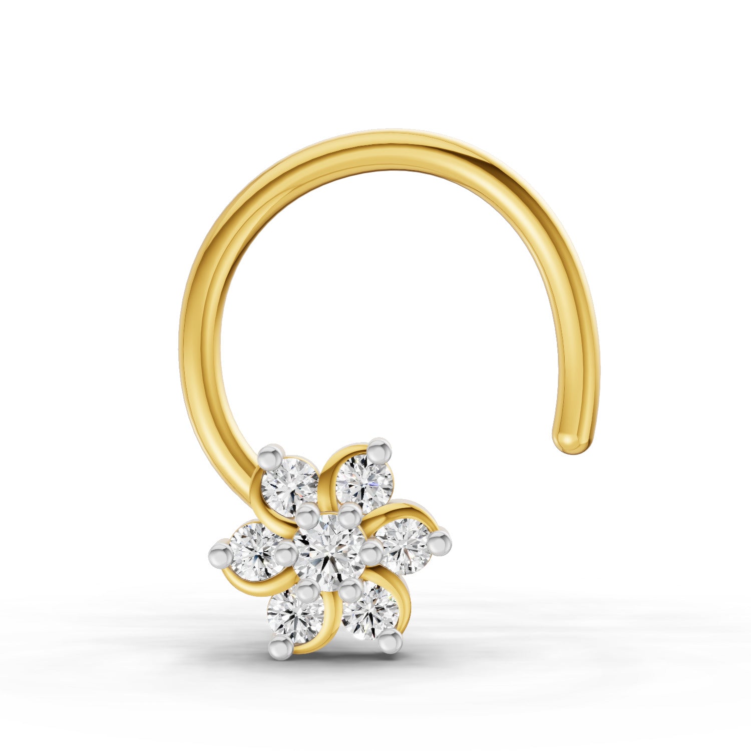 14K Yellow Gold 0.03 Carat diamond Round Shape floral nose pin