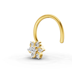 14K Yellow Gold 0.03 Carat diamond Round Shape floral nose pin