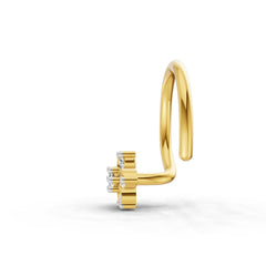 14K Yellow Gold 0.03 Carat diamond Round Shape floral nose pin