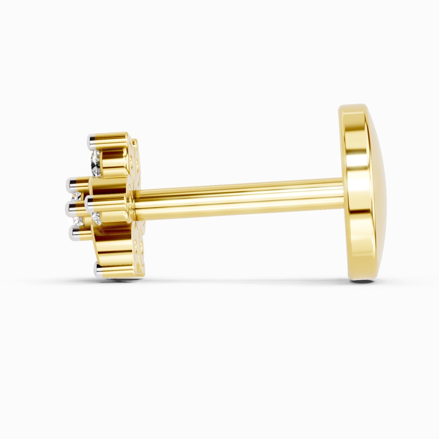 14K Yellow Gold-Screw 0.03 Carat Diamond Round Shape Splendid Floret Nose Pin