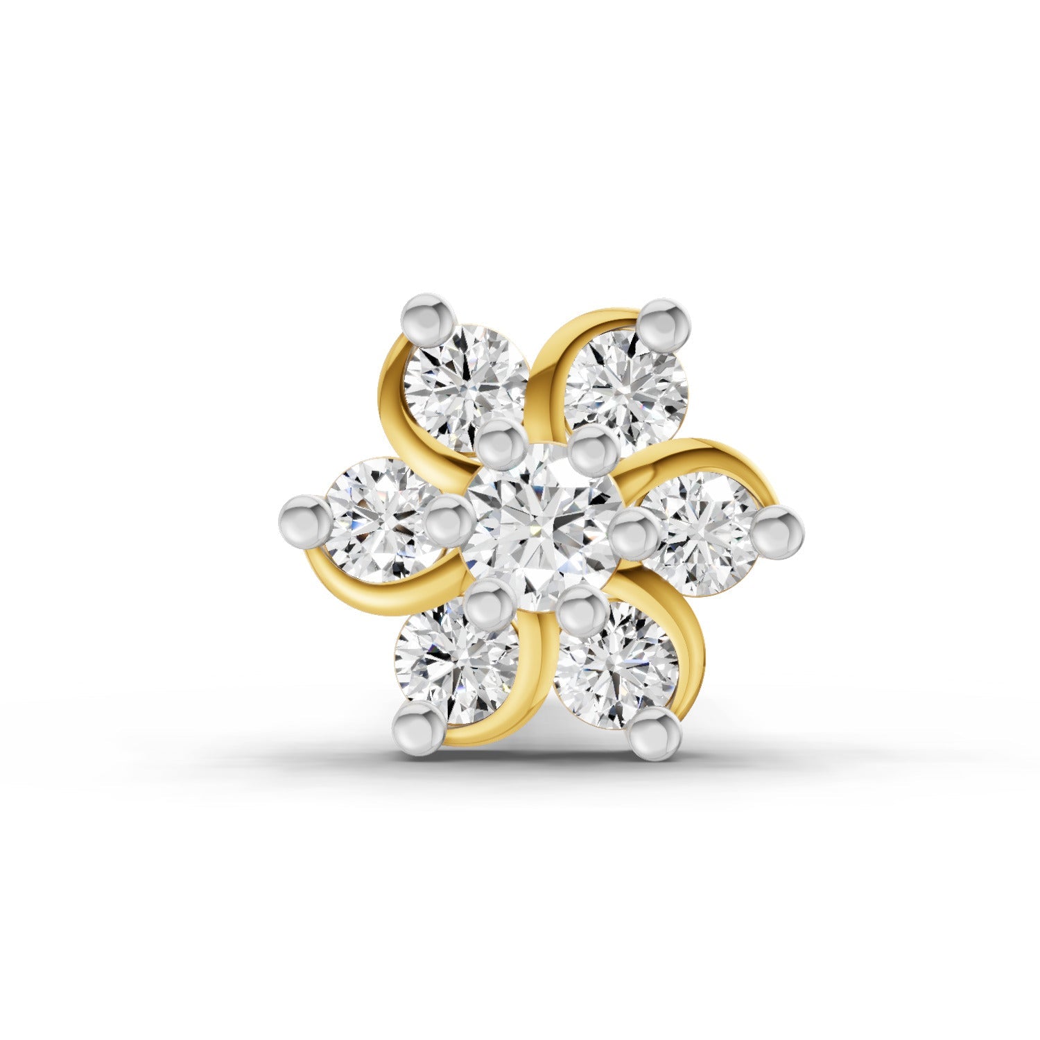 14K Yellow Gold-Screw 0.03 Carat Diamond Round Shape Splendid Floret Nose Pin