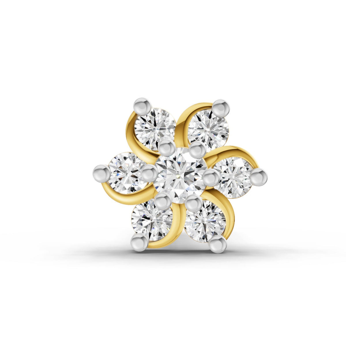 14K Yellow Gold-Screw 0.03 Carat Diamond Round Shape Splendid Floret Nose Pin