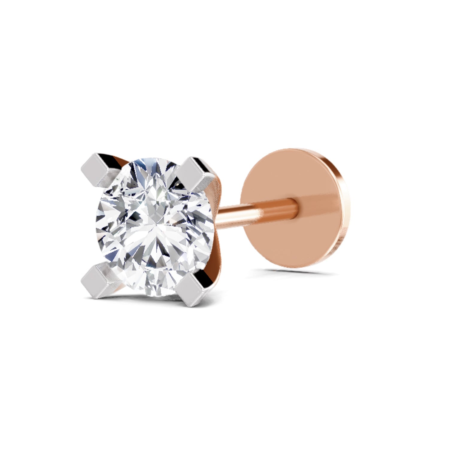 14K Gold -Screw 0.50 Carat Round Shape Solitaire Diamond Nose Pin.