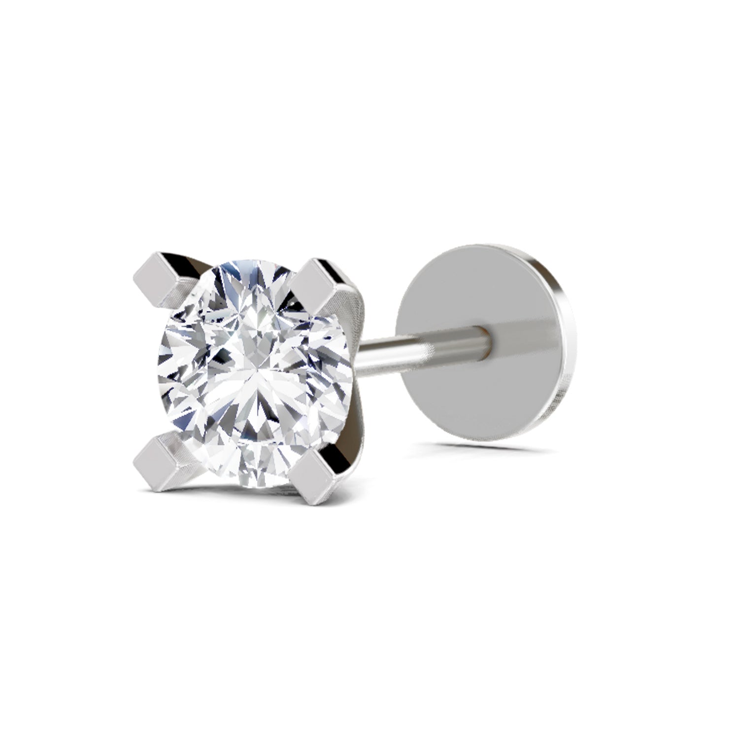 14K Gold -Screw 0.50 Carat Round Shape Solitaire Diamond Nose Pin.
