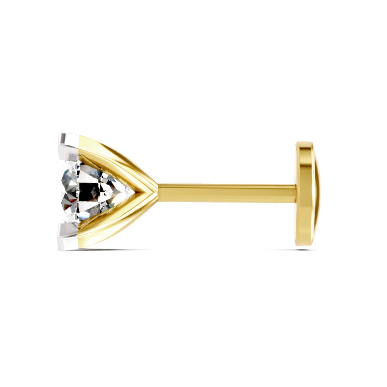 14K Gold -Screw 0.50 Carat Round Shape Solitaire Diamond Nose Pin.