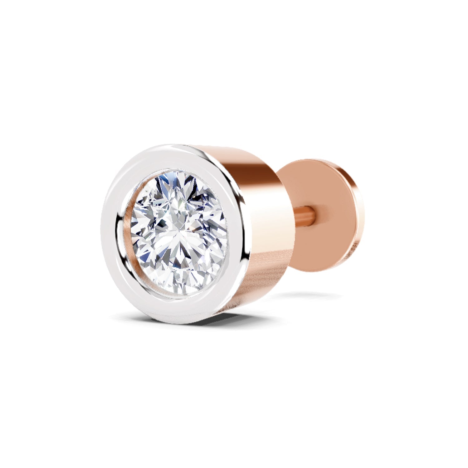 14K Gold -Screw 0.50 Carat Diamond Round Shape Bezel Solitaire Nose Pin.