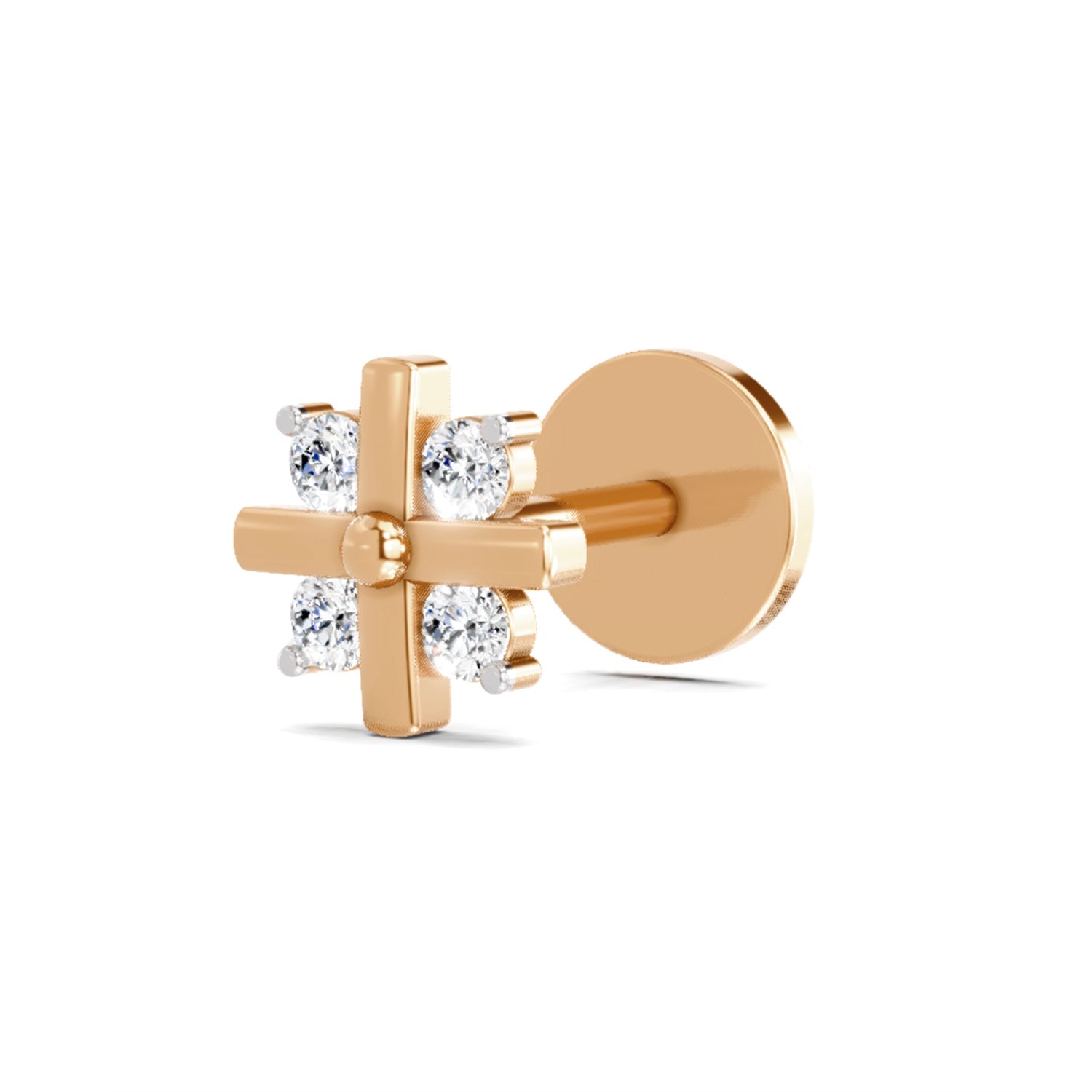 14K Gold 0.06 Ct Diamond Floral Nose pin