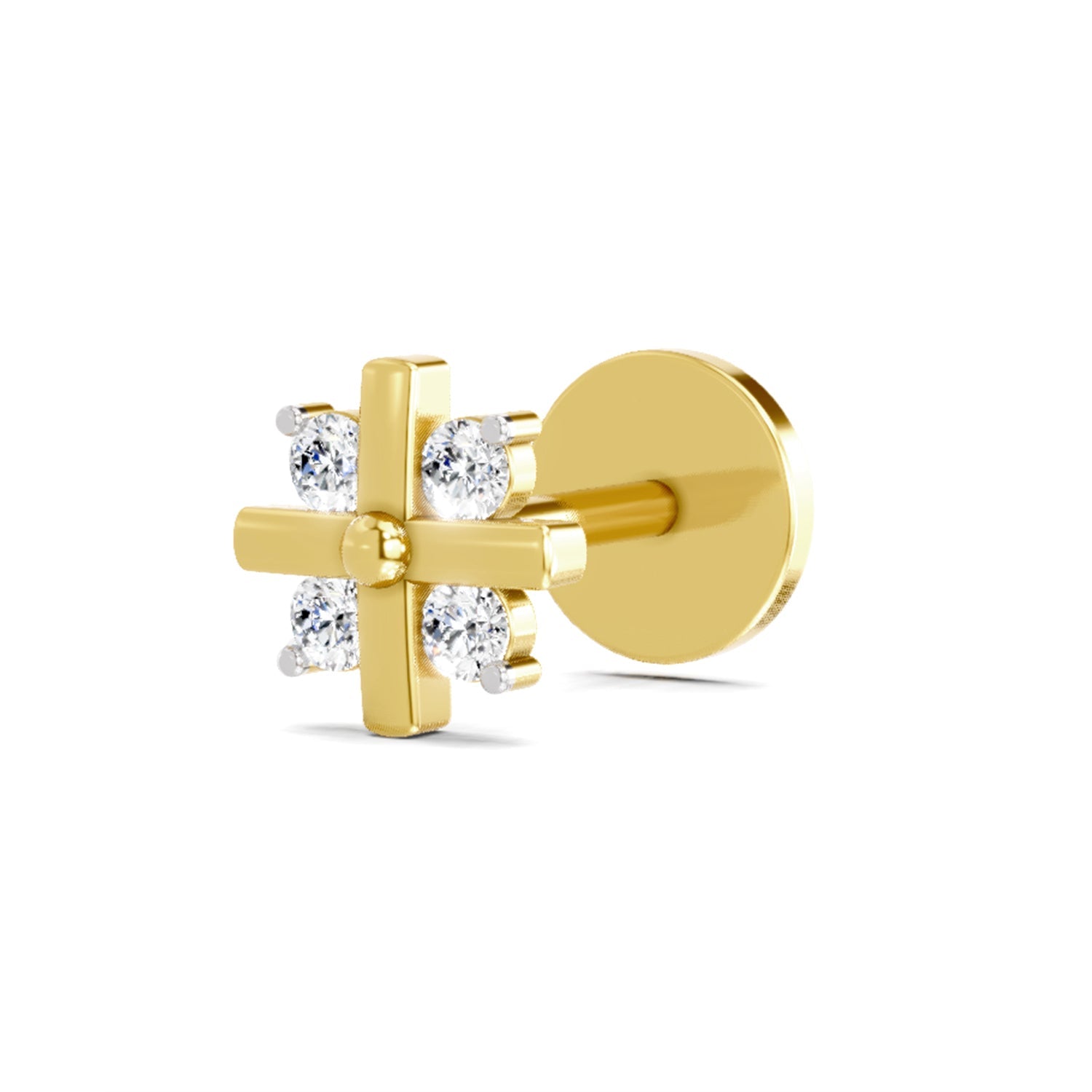 14K Gold 0.06 Ct Diamond Floral Nose pin