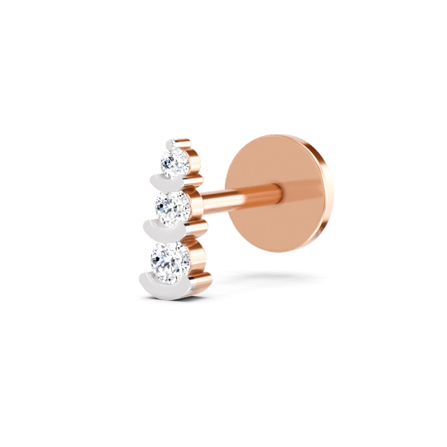 14K Gold 0.06 Ct Diamond 3 Stone Nose pin.