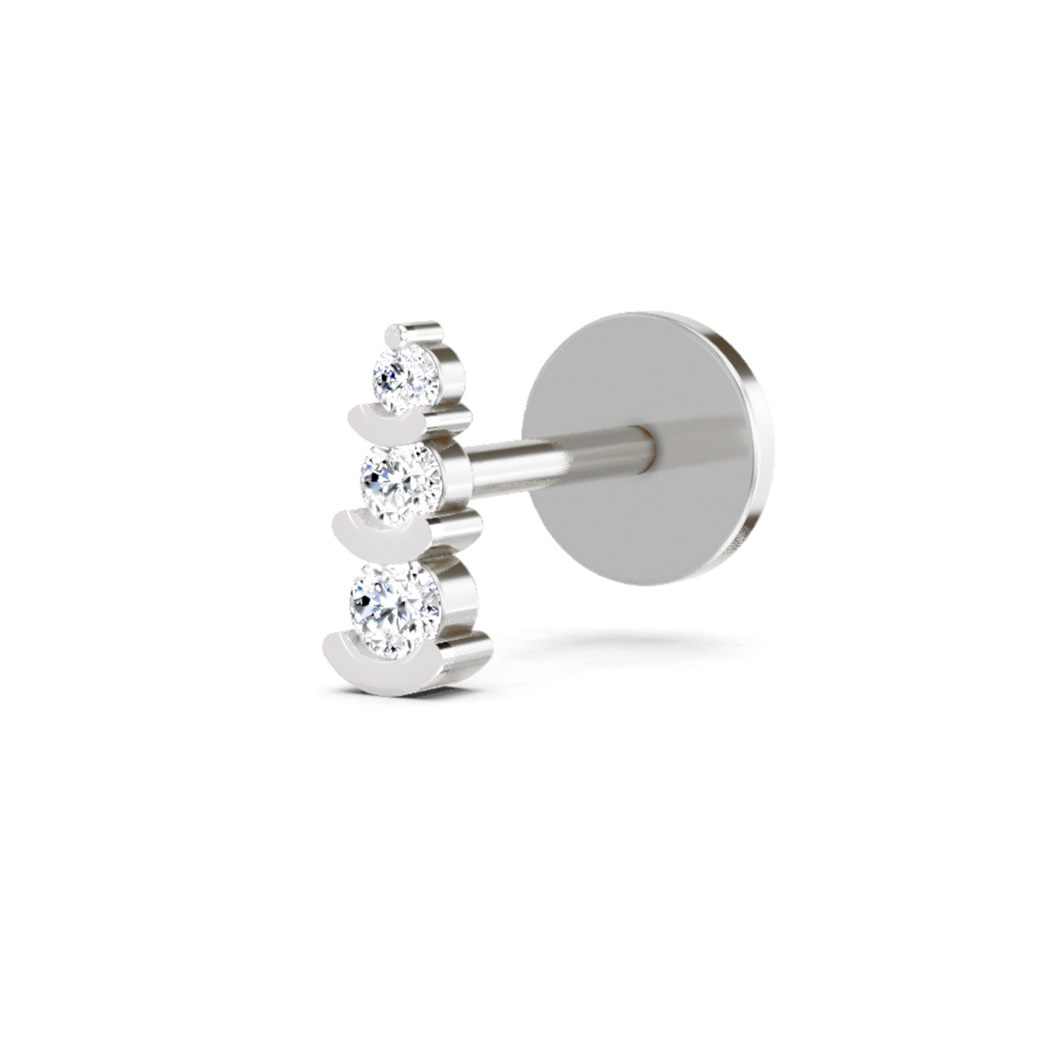 14K Gold 0.06 Ct Diamond 3 Stone Nose pin.