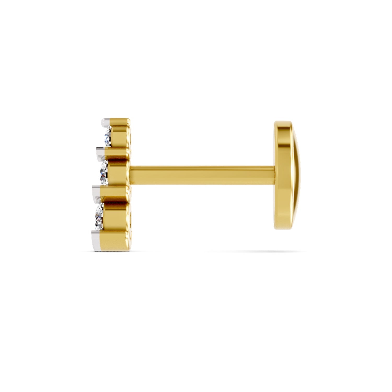 14K Gold 0.06 Ct Diamond 3 Stone Nose pin.