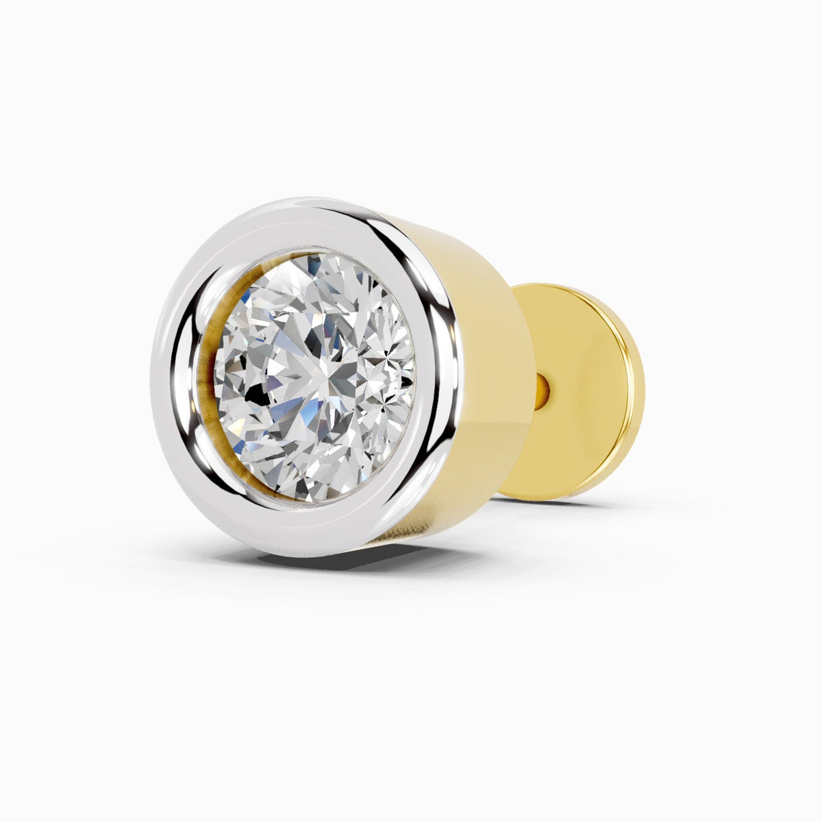 14K Yellow Gold-Screw 0.20 Carat Diamond Round Shape Bezel Solitaire Nose Pin