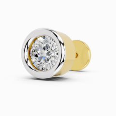 14K Yellow Gold-Screw 0.20 Carat Diamond Round Shape Bezel Solitaire Nose Pin