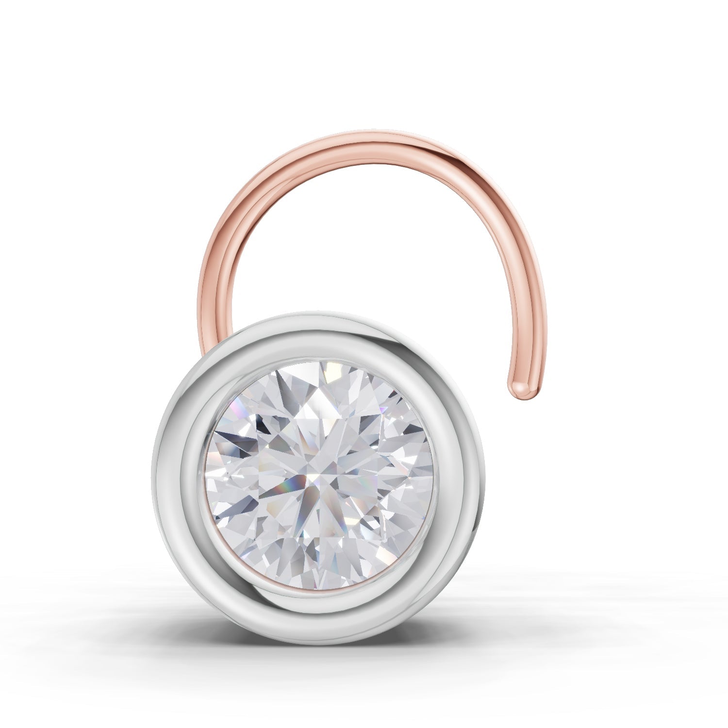 14K Yellow Gold 0.20 Ct Diamond Round Shape Bezel Solitaire Nose Pin