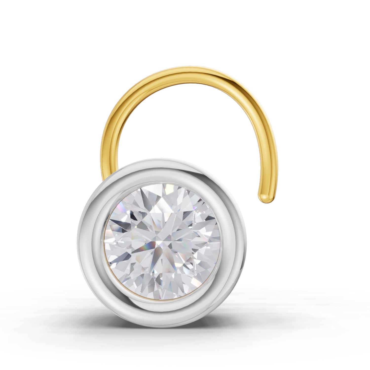 14K Yellow Gold 0.20 Ct Diamond Round Shape Bezel Solitaire Nose Pin
