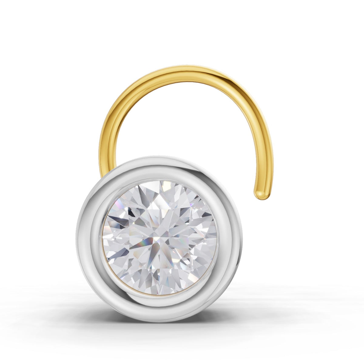 14K Yellow Gold 0.20 Ct Diamond Round Shape Bezel Solitaire Nose Pin